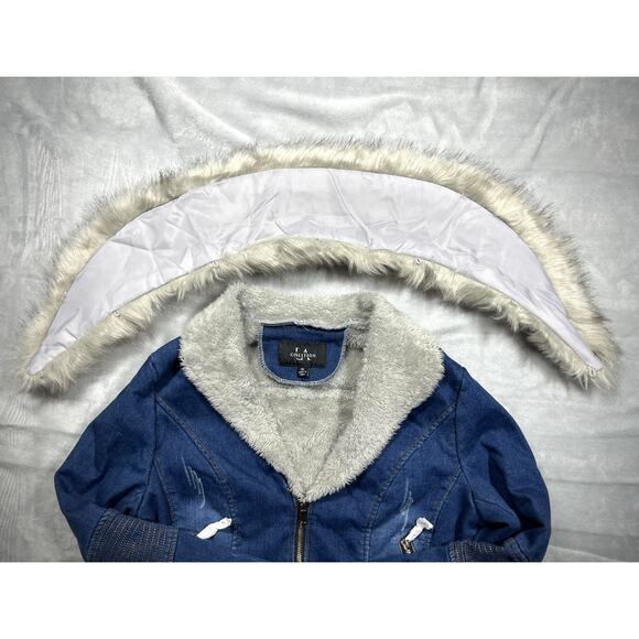NEW Coalition LA Sz XL Faux Fur Collar and Lining Cropped Denim Jean Jacket NWT - Picture 8 of 16